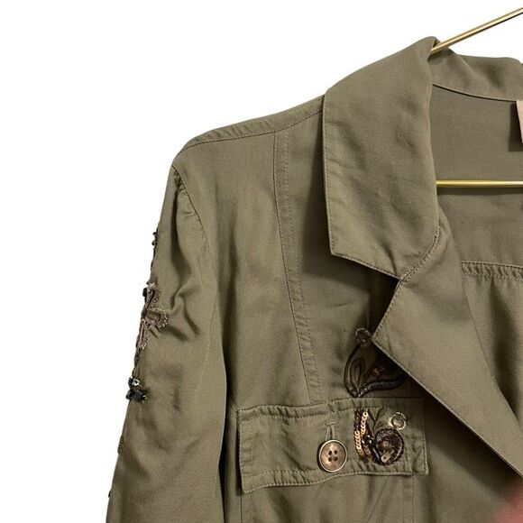 Chico's Embellished Military Inspired Artisan Utility Jacket Size 2 or MED - Picture 4 of 8